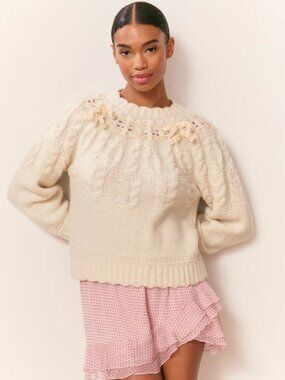 LoveShackFancy Sloanna Knit Cotton Ribbon Pullover $495
